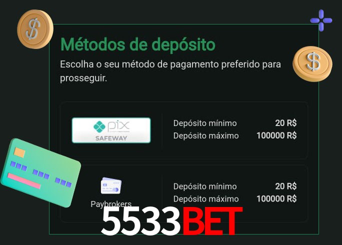 O cassino 5533Bet oferece uma grande variedade de métodos de pagamento
